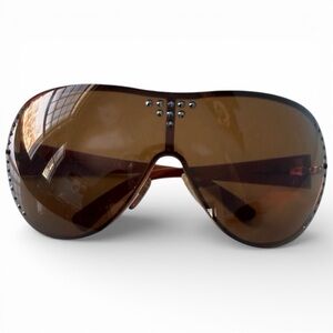 Salvatore Ferragamo Y2K Shield Mask Sunglasses Brown Crystal Designer Italy